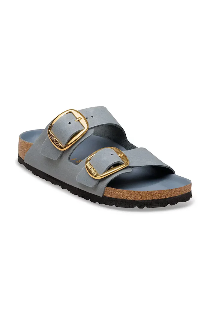Birkenstock чехли дамски от набук Arizona Big Buckle сиви 1032071