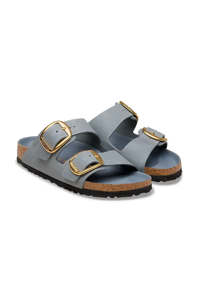 Birkenstock чехли дамски от набук Arizona Big Buckle сиви 1032071