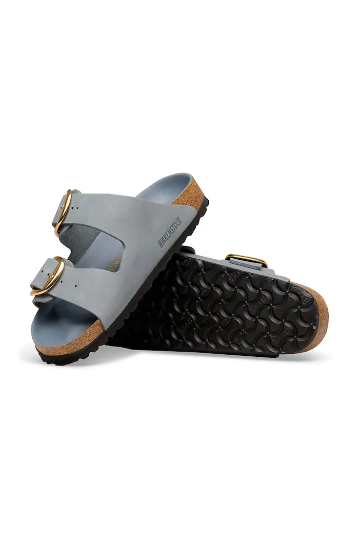 Birkenstock чехли дамски от набук Arizona Big Buckle сиви 1032071