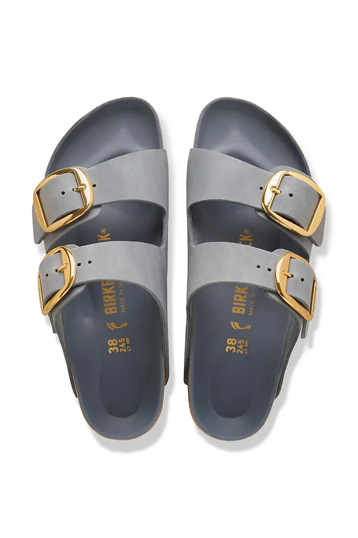 Birkenstock чехли дамски от набук Arizona Big Buckle сиви 1032071