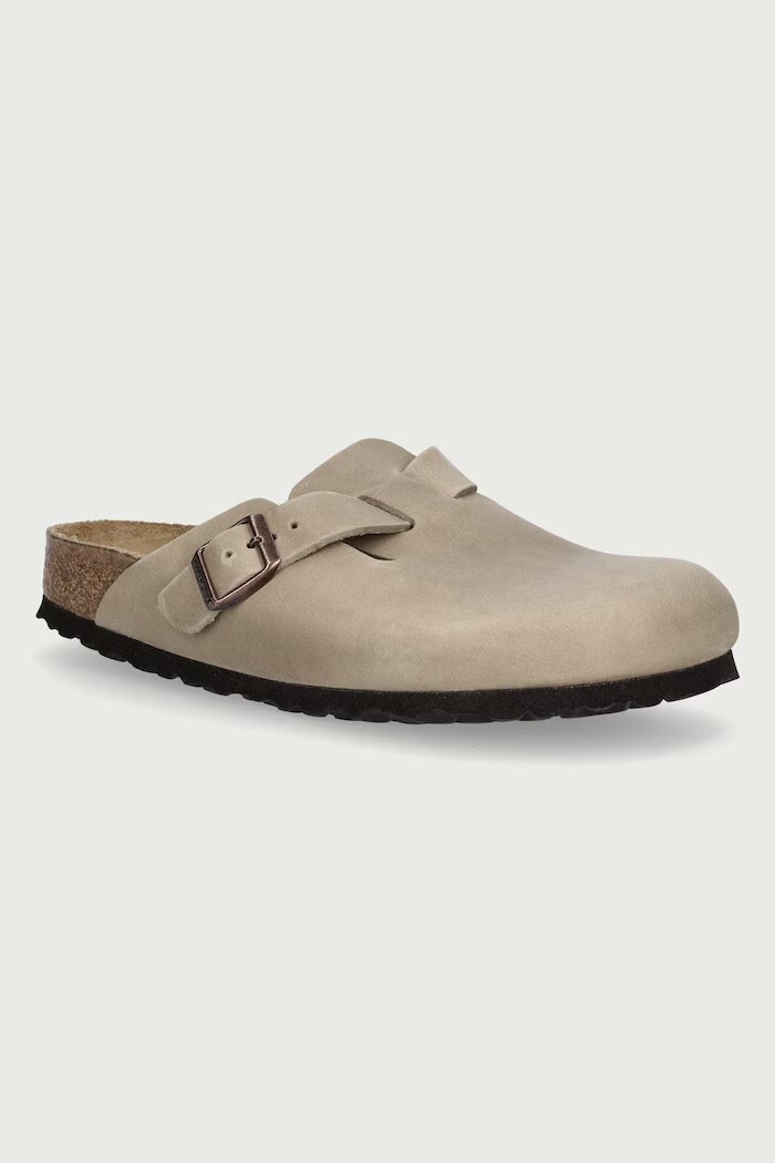Birkenstock чехли дамски от набук Boston кафяви 960813