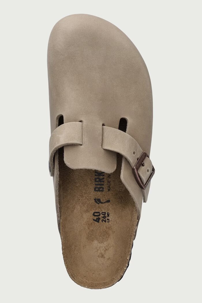 Birkenstock чехли дамски от набук Boston кафяви 960813
