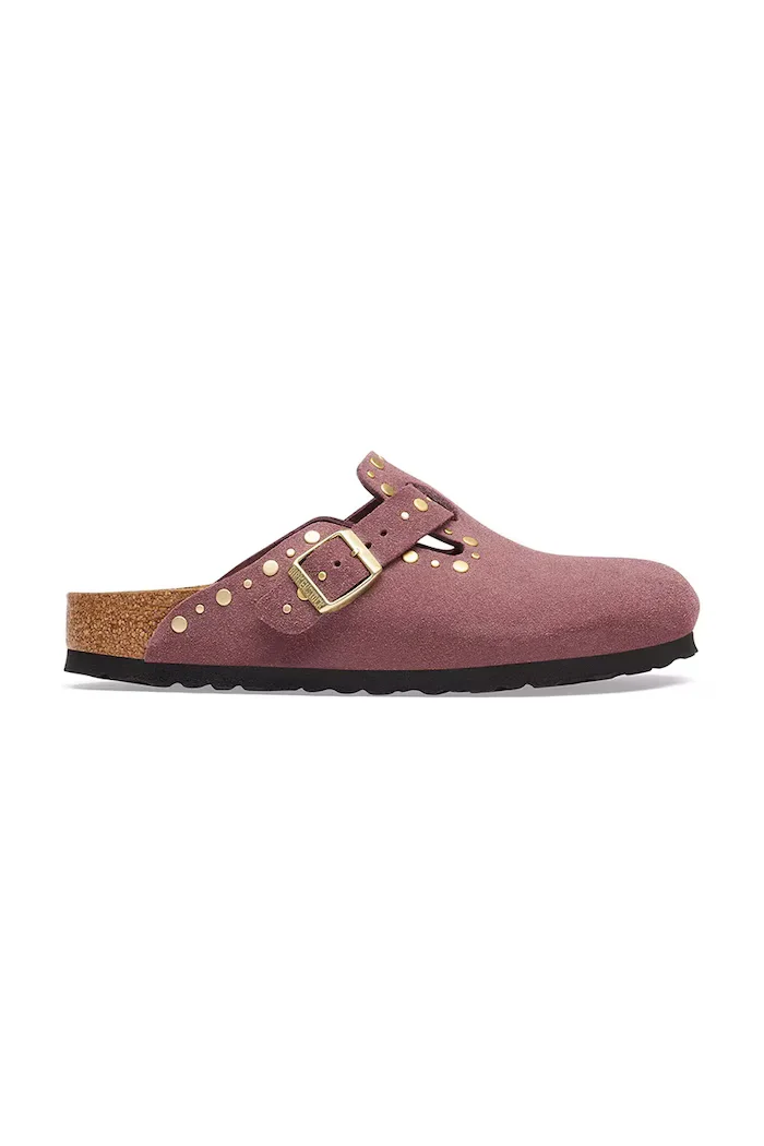 Birkenstock чехли дамски от велур Boston Rivets Suede Leather розови 1032897