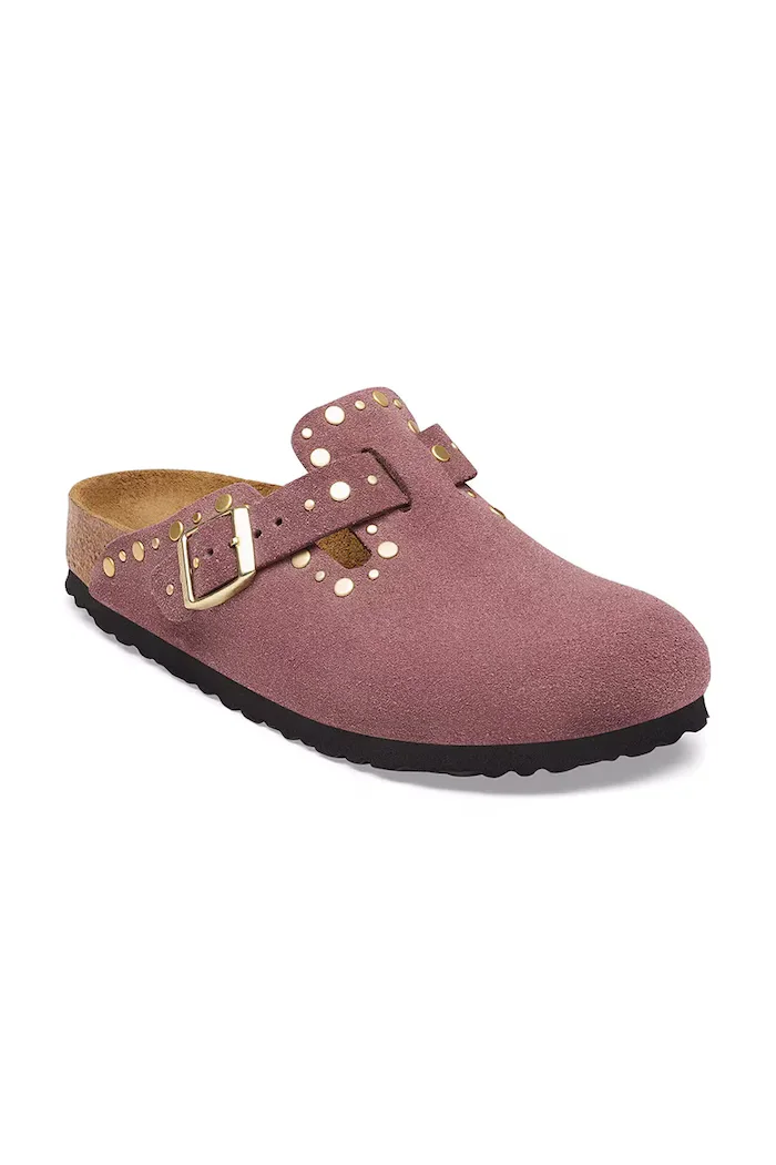 Birkenstock чехли дамски от велур Boston Rivets Suede Leather розови 1032897