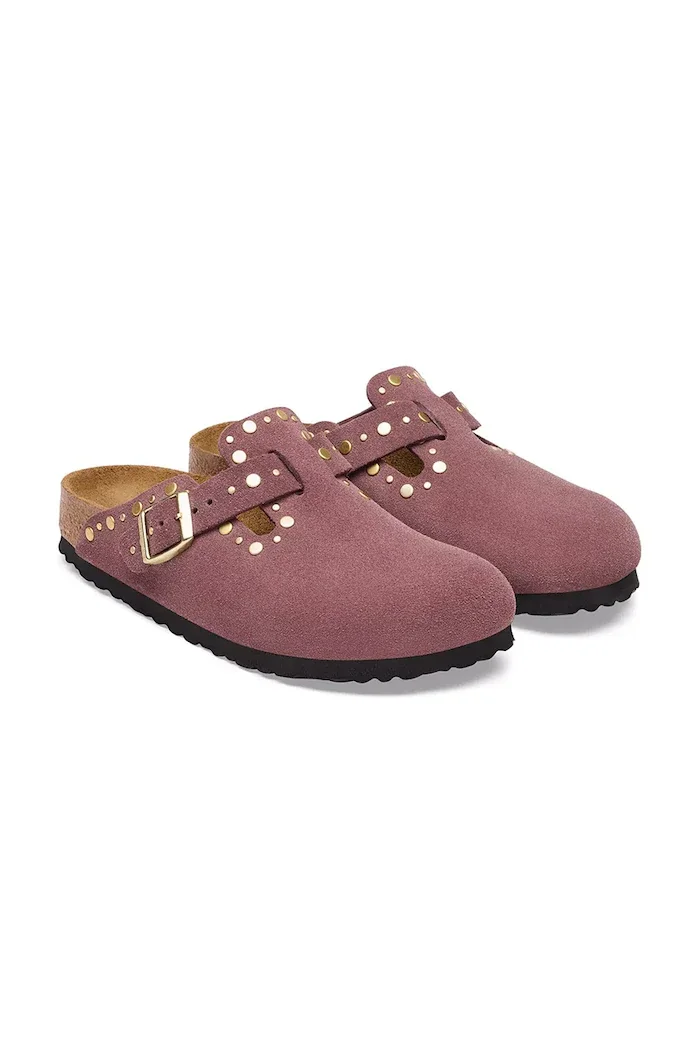 Birkenstock чехли дамски от велур Boston Rivets Suede Leather розови 1032897