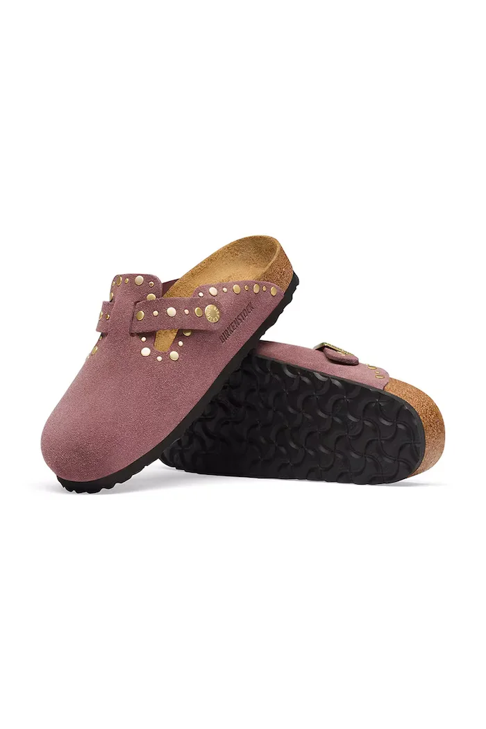Birkenstock чехли дамски от велур Boston Rivets Suede Leather розови 1032897