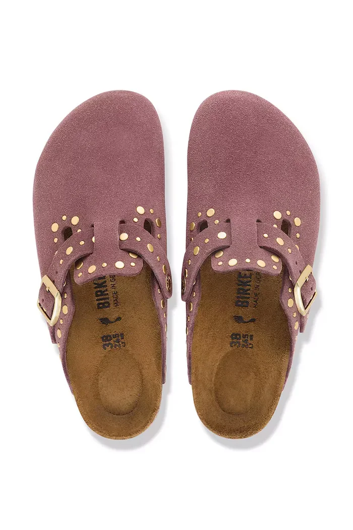 Birkenstock чехли дамски от велур Boston Rivets Suede Leather розови 1032897