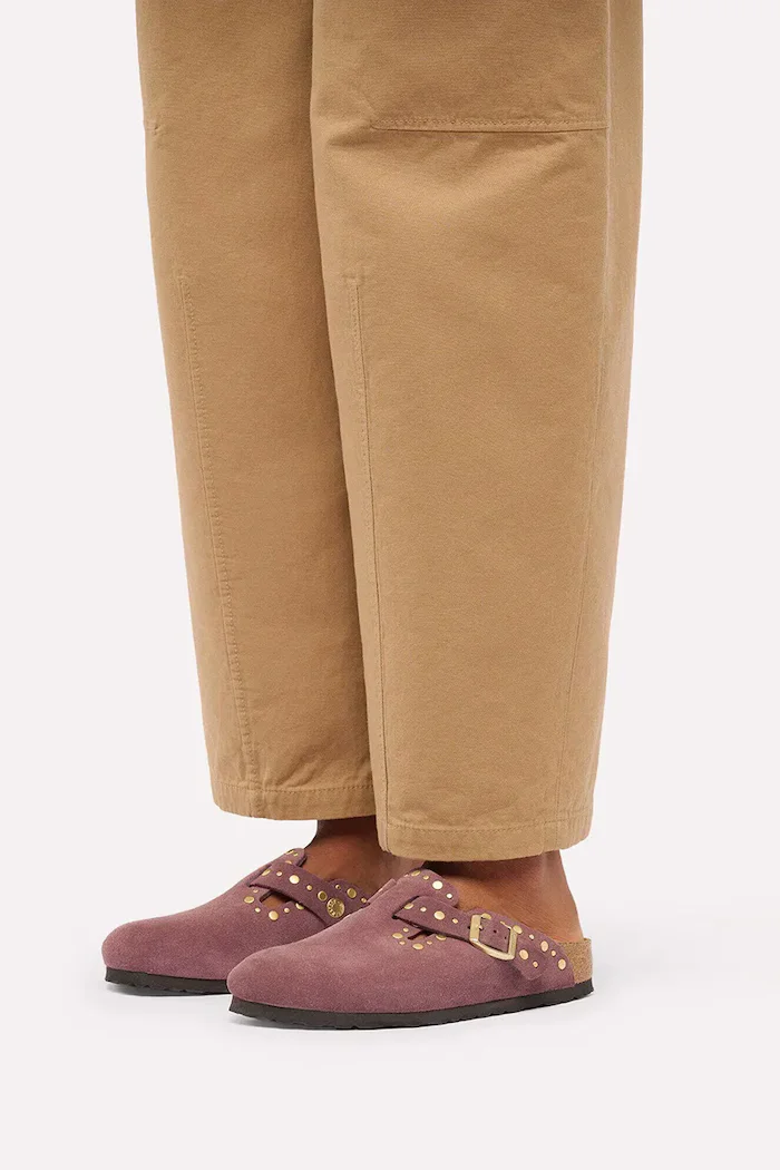 Birkenstock чехли дамски от велур Boston Rivets Suede Leather розови 1032897