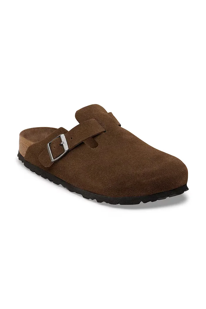 Birkenstock чехли дамски от велур Boston SFB LEVE кафяви 1031637