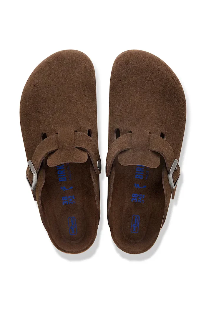 Birkenstock чехли дамски от велур Boston SFB LEVE кафяви 1031637