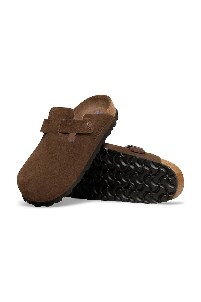 Birkenstock чехли дамски от велур Boston SFB LEVE кафяви 1031637