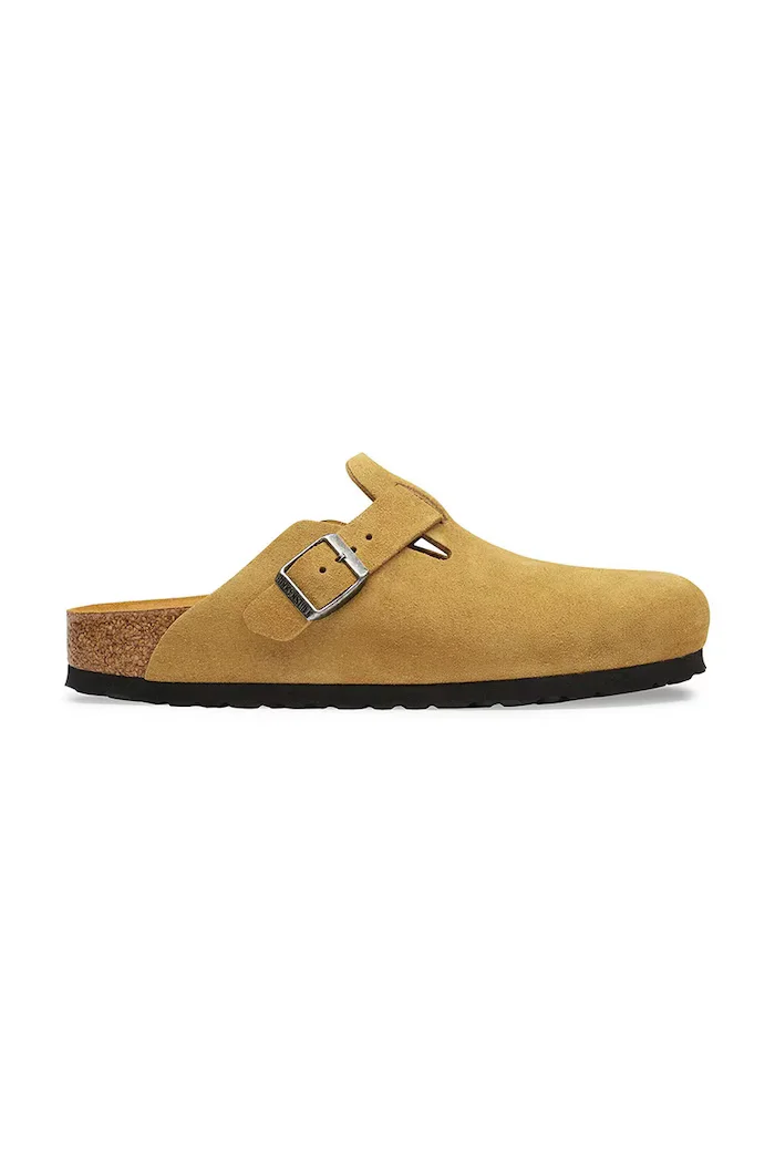Birkenstock чехли обувки с покрити пръсти от велур Boston Soft Footbed Suede Leather кафяви 1033122