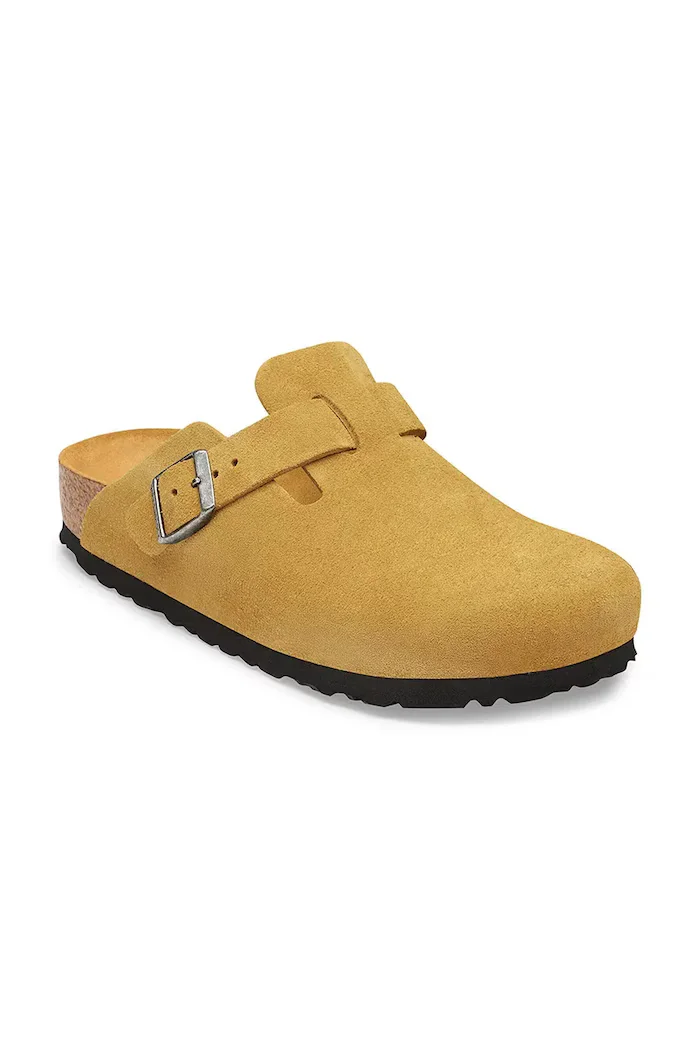 Birkenstock чехли обувки с покрити пръсти от велур Boston Soft Footbed Suede Leather кафяви 1033122