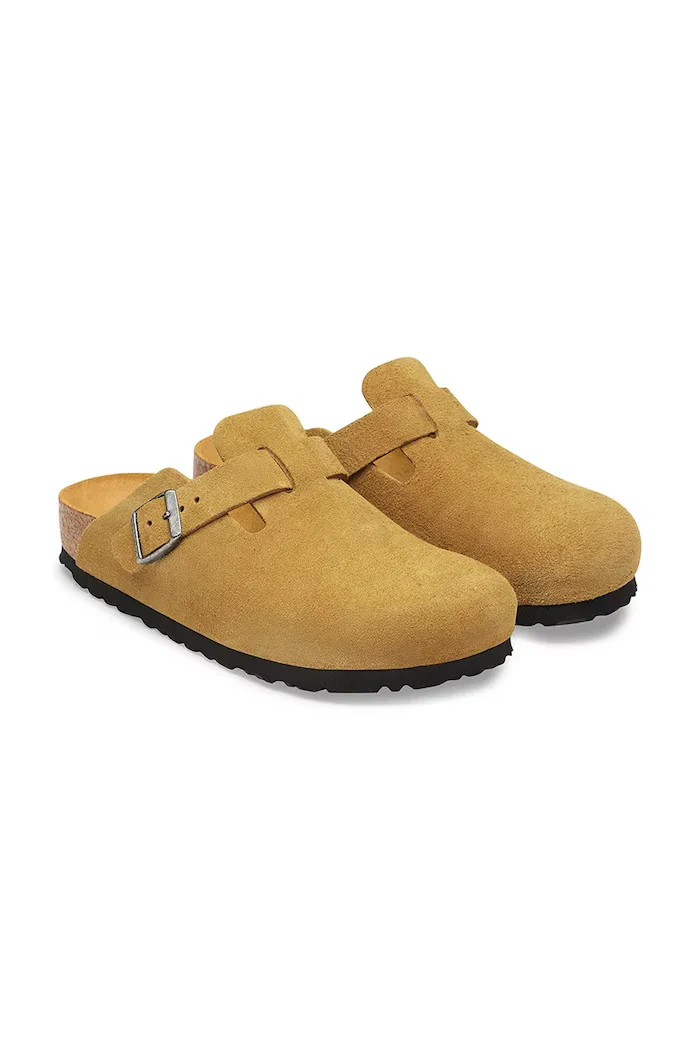 Birkenstock чехли обувки с покрити пръсти от велур Boston Soft Footbed Suede Leather кафяви 1033122