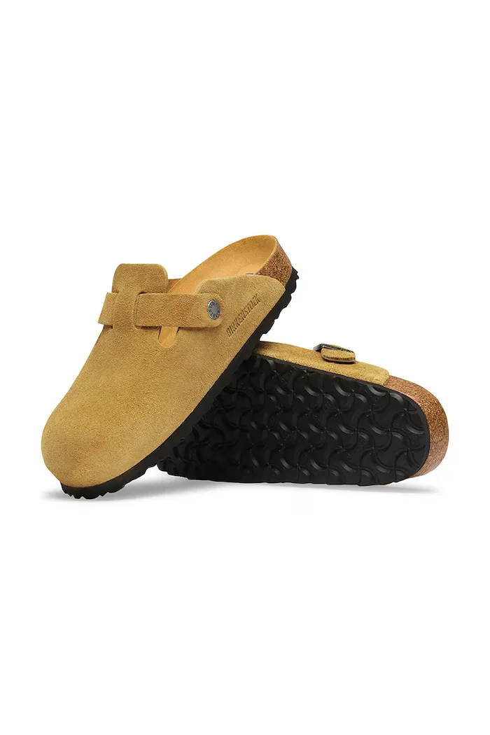 Birkenstock чехли обувки с покрити пръсти от велур Boston Soft Footbed Suede Leather кафяви 1033122