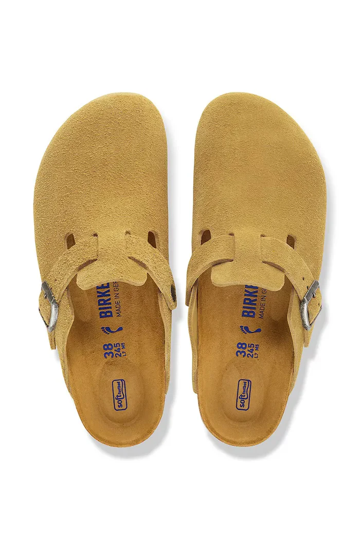 Birkenstock чехли обувки с покрити пръсти от велур Boston Soft Footbed Suede Leather кафяви 1033122