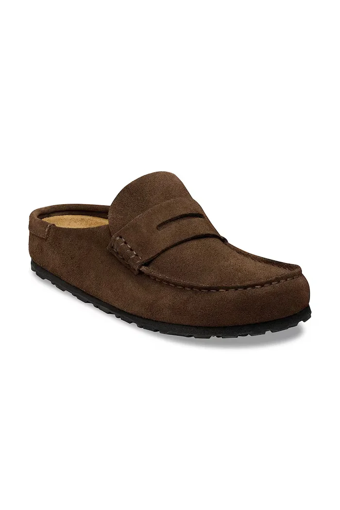 Birkenstock чехли от велур Naples кафяви 1031605
