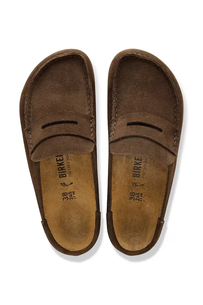 Birkenstock чехли от велур Naples кафяви 1031605
