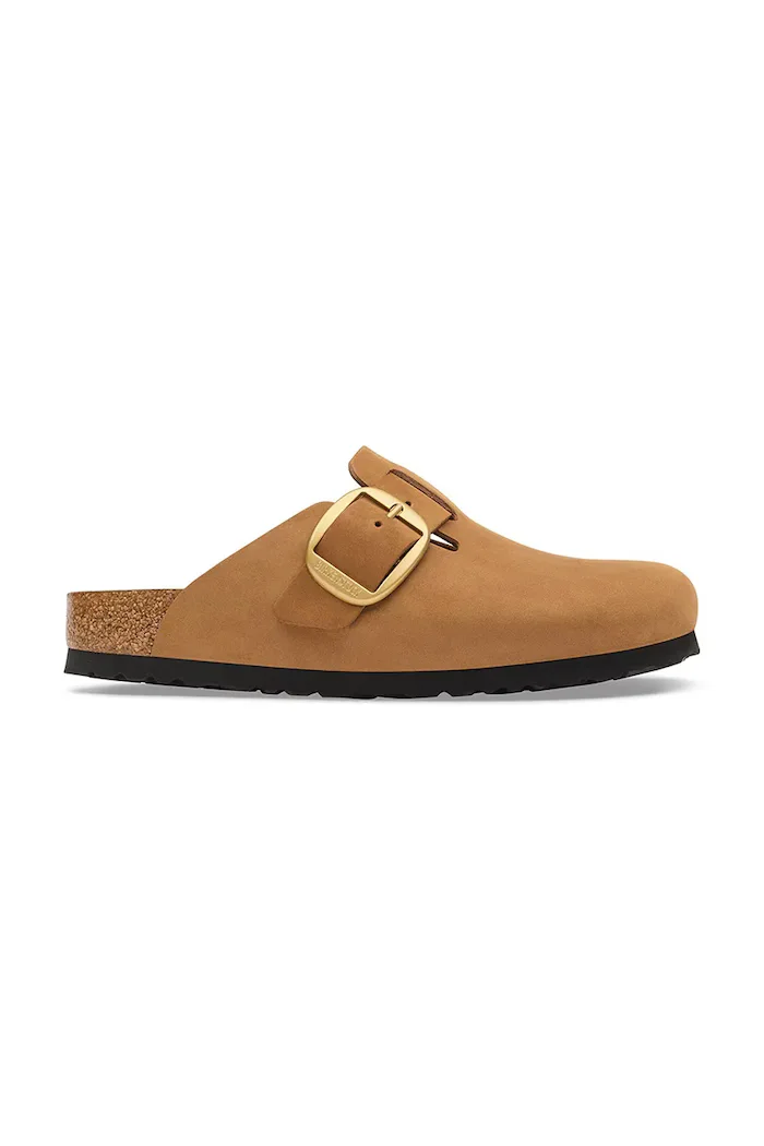 Birkenstock чехли сабо дамски от набук Boston Big Buckle Nubuck Leather кафяви 1032949