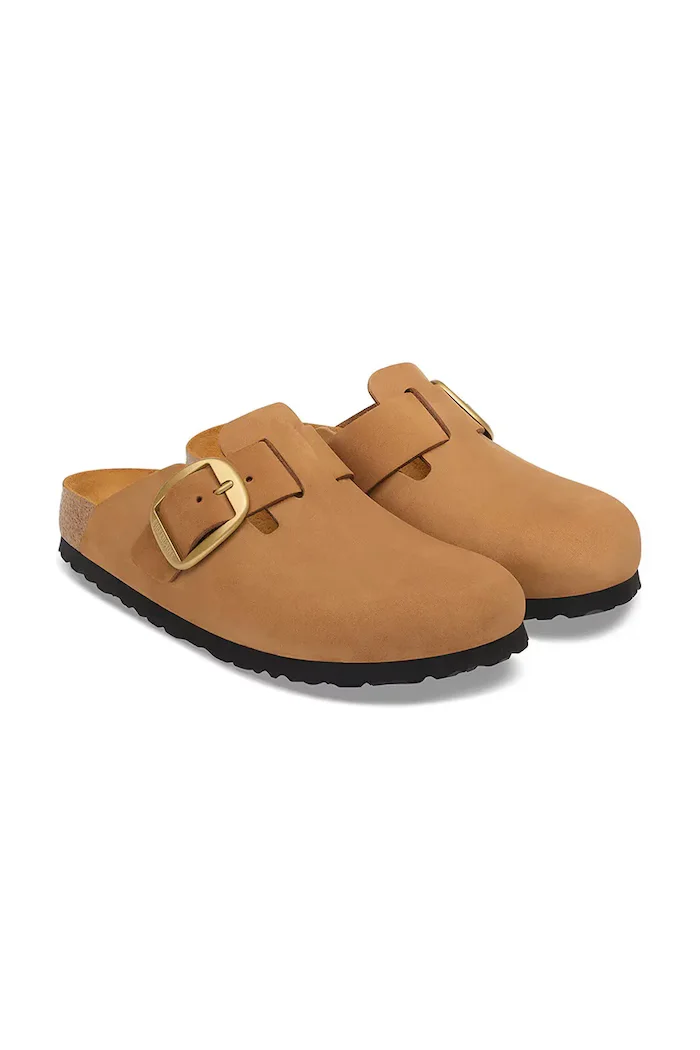 Birkenstock чехли сабо дамски от набук Boston Big Buckle Nubuck Leather кафяви 1032949