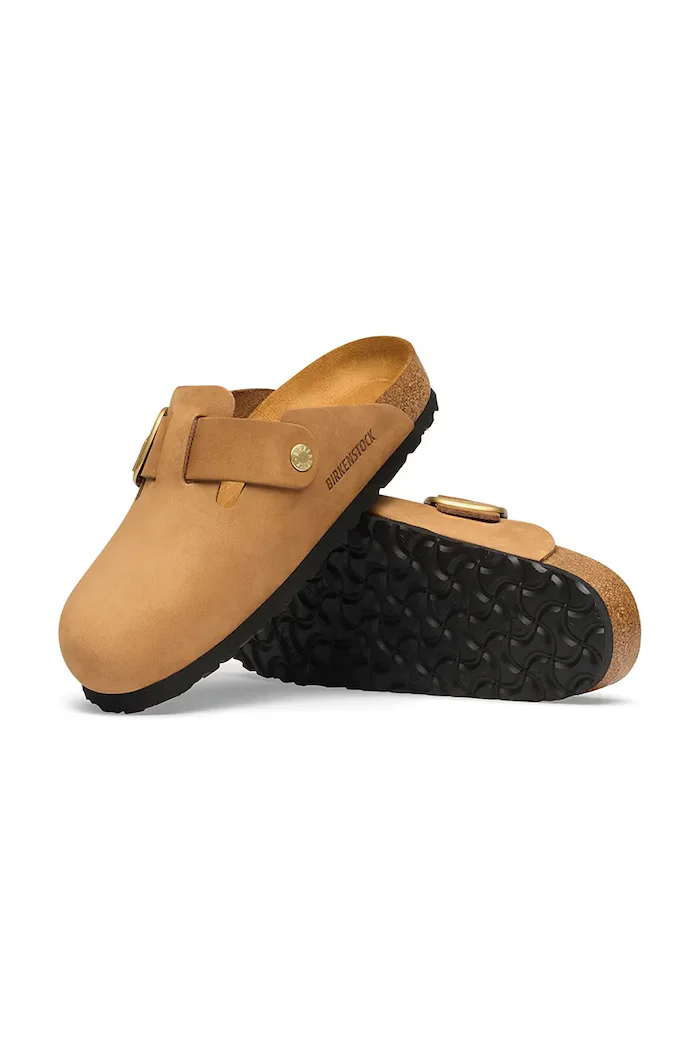 Birkenstock чехли сабо дамски от набук Boston Big Buckle Nubuck Leather кафяви 1032949