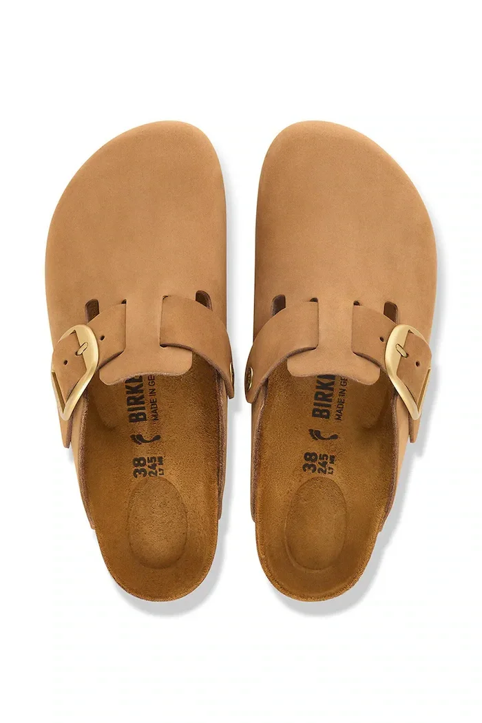 Birkenstock чехли сабо дамски от набук Boston Big Buckle Nubuck Leather кафяви 1032949