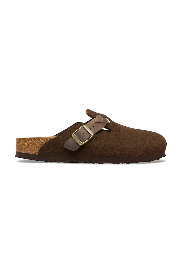Birkenstock чехли сабо дамски от велур Boston Braided кафяви 1031716