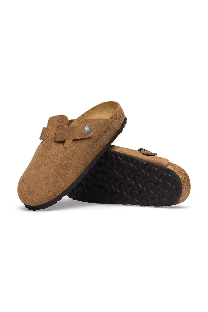 Birkenstock чехли сабо дамски от велур Boston Suede Leather кафяви 1032795