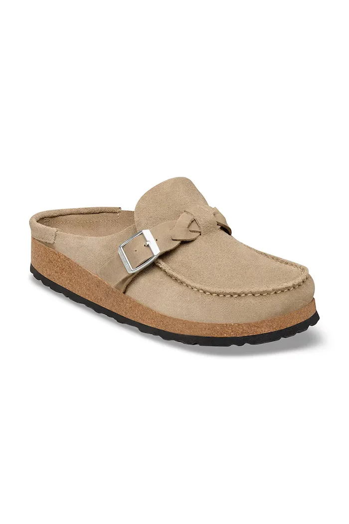 Birkenstock чехли сабо дамски от велур Buckley бежови 1031455