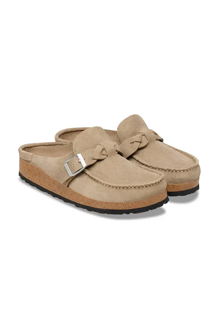 Birkenstock чехли сабо дамски от велур Buckley бежови 1031455