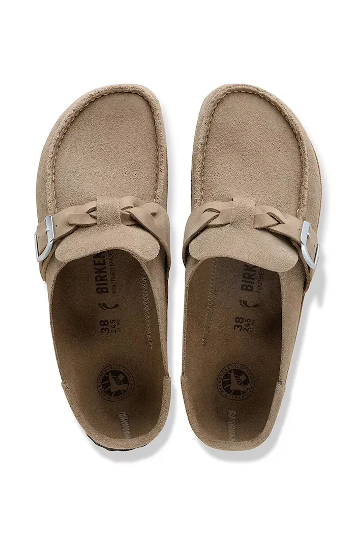 Birkenstock чехли сабо дамски от велур Buckley бежови 1031455