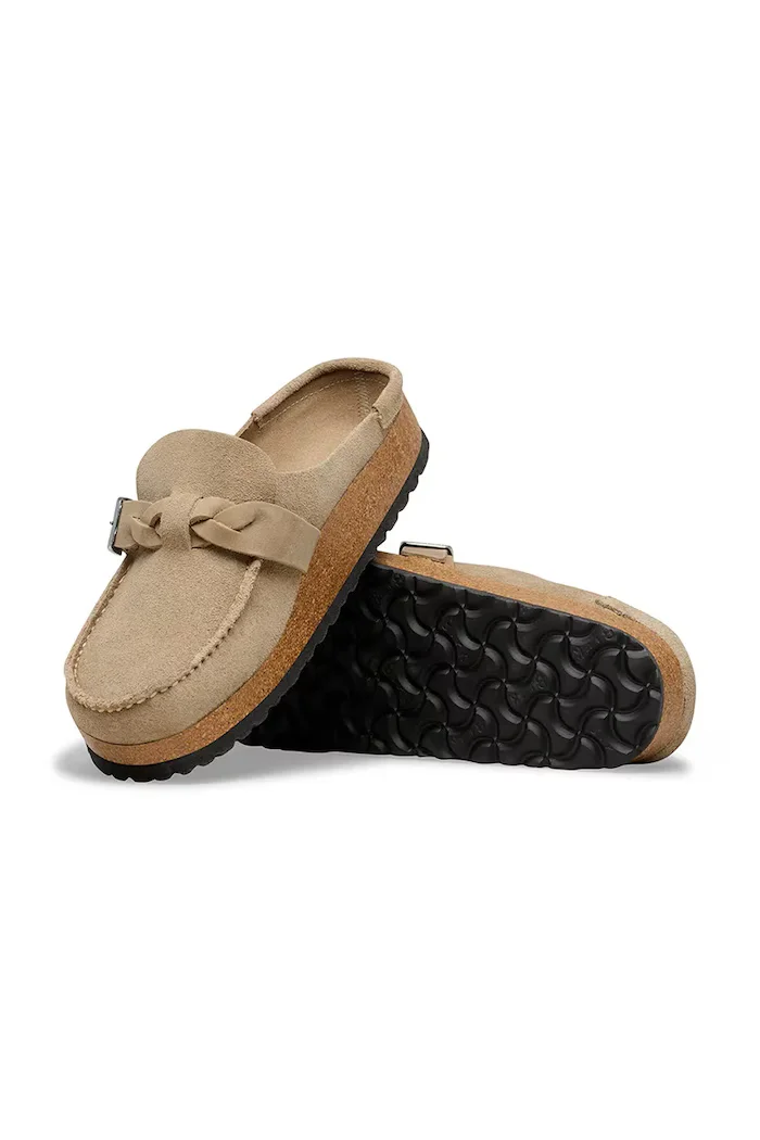 Birkenstock чехли сабо дамски от велур Buckley бежови 1031455