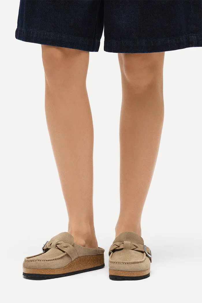 Birkenstock чехли сабо дамски от велур Buckley бежови 1031455