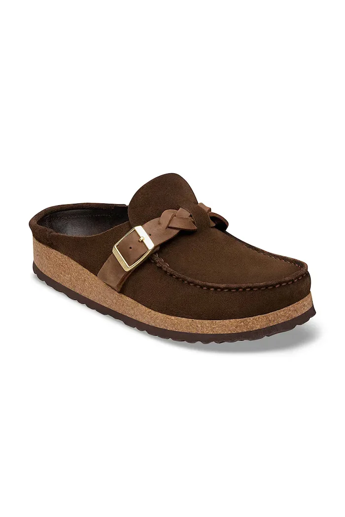 Birkenstock чехли сабо дамски от велур Buckley кафяви 1031435