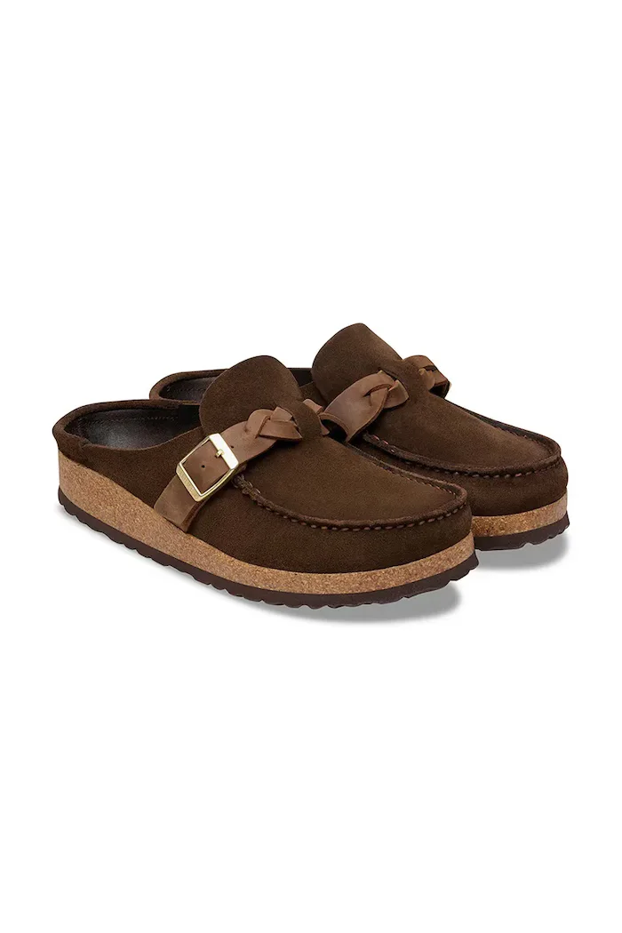 Birkenstock чехли сабо дамски от велур Buckley кафяви 1031435