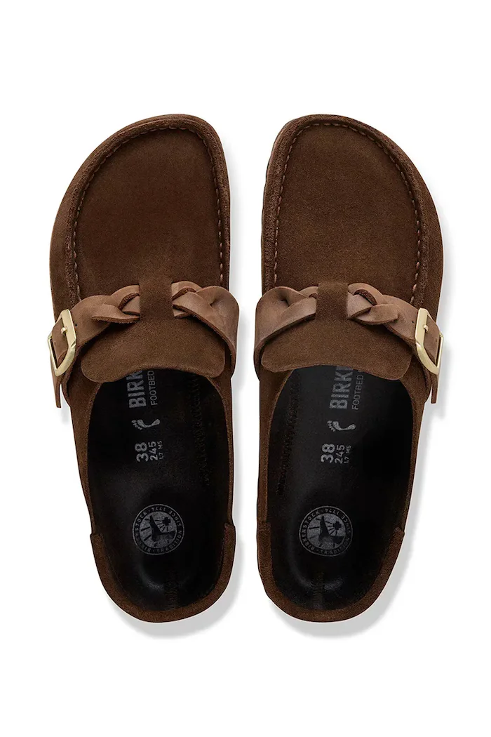 Birkenstock чехли сабо дамски от велур Buckley кафяви 1031435