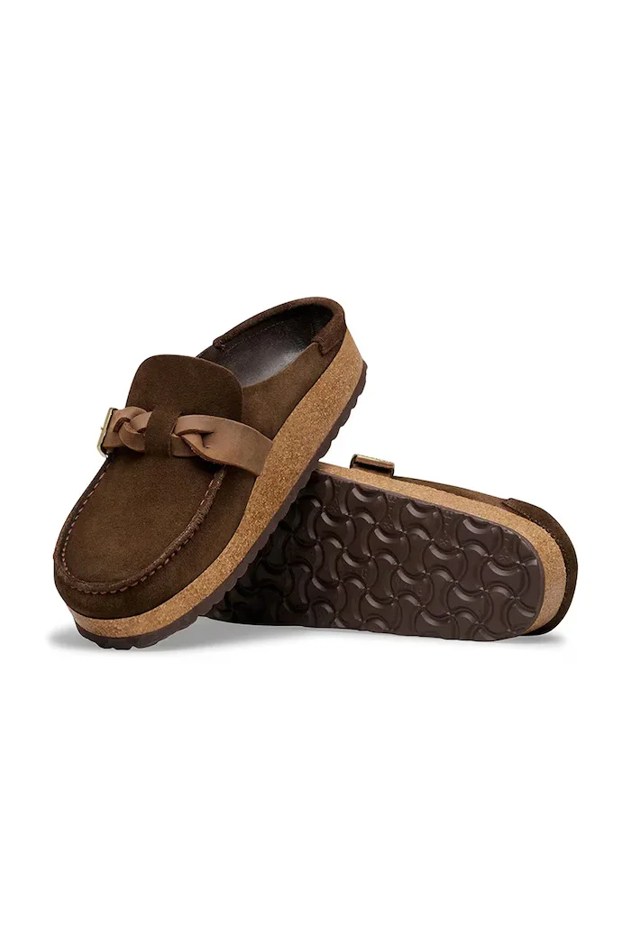 Birkenstock чехли сабо дамски от велур Buckley кафяви 1031435