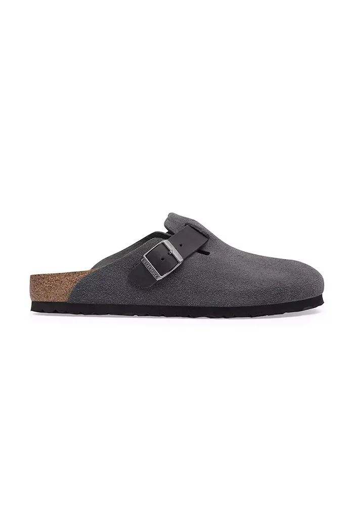 Birkenstock чехли сабо мъжки от велур Boston Mixed Leather сиви 1032471