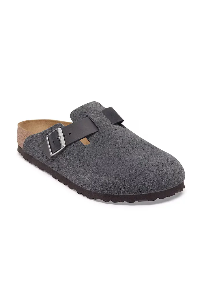 Birkenstock чехли сабо мъжки от велур Boston Mixed Leather сиви 1032471