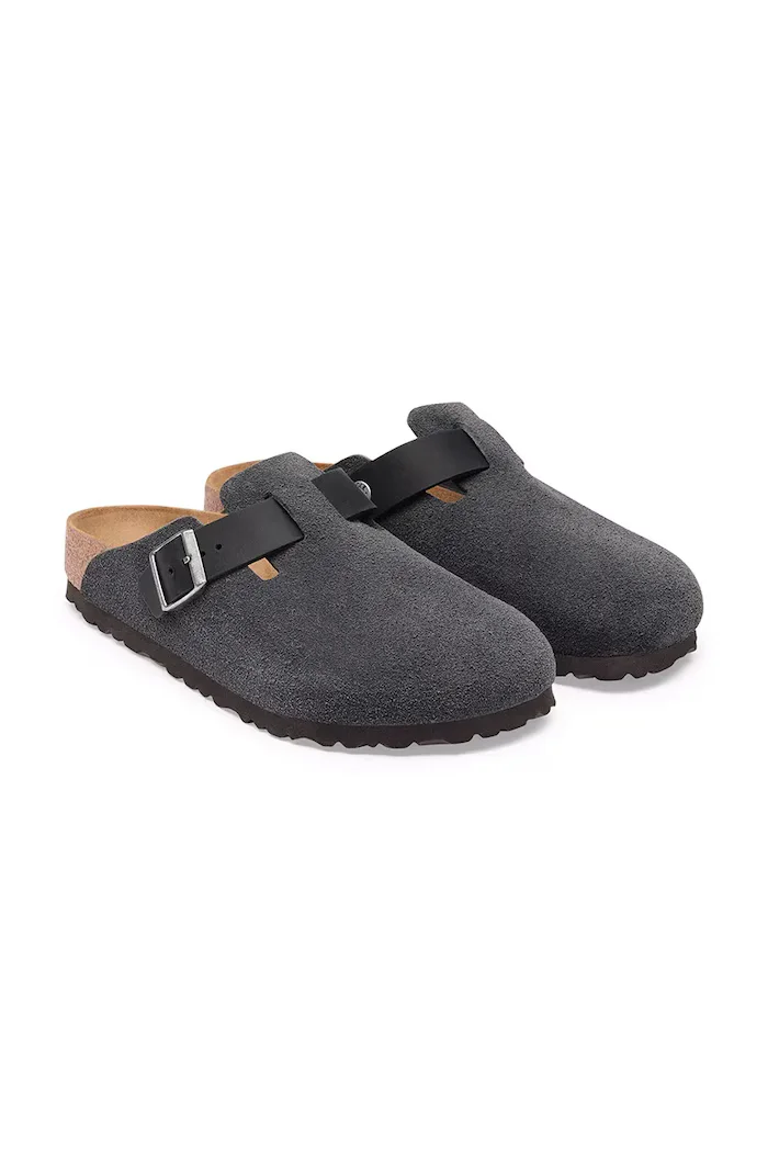 Birkenstock чехли сабо мъжки от велур Boston Mixed Leather сиви 1032471