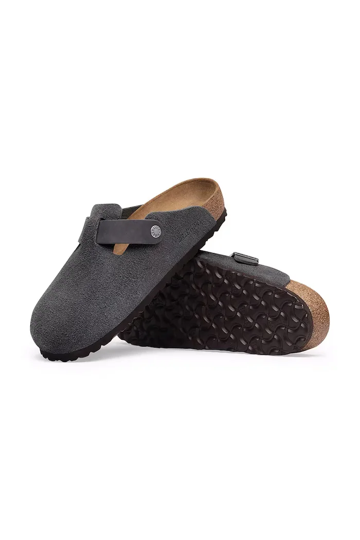 Birkenstock чехли сабо мъжки от велур Boston Mixed Leather сиви 1032471
