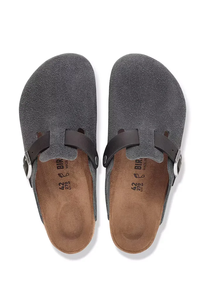 Birkenstock чехли сабо мъжки от велур Boston Mixed Leather сиви 1032471