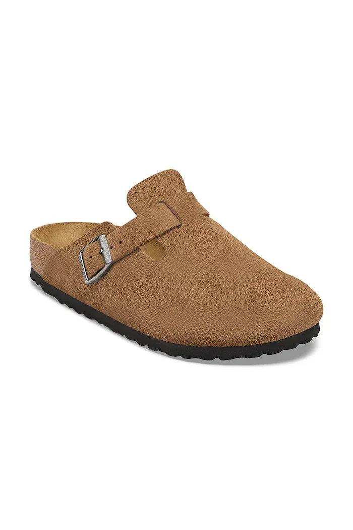 Birkenstock чехли сабо от велур Boston Suede Leather кафяви 1032813