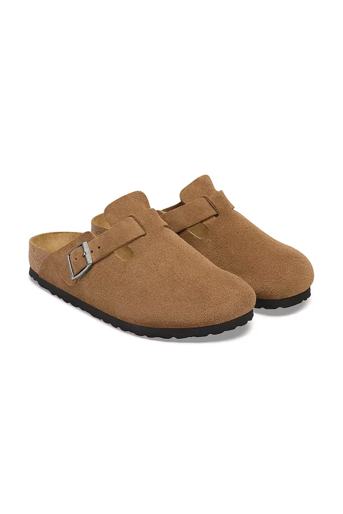 Birkenstock чехли сабо от велур Boston Suede Leather кафяви 1032813