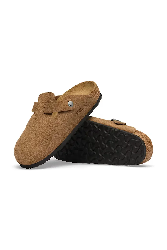 Birkenstock чехли сабо от велур Boston Suede Leather кафяви 1032813