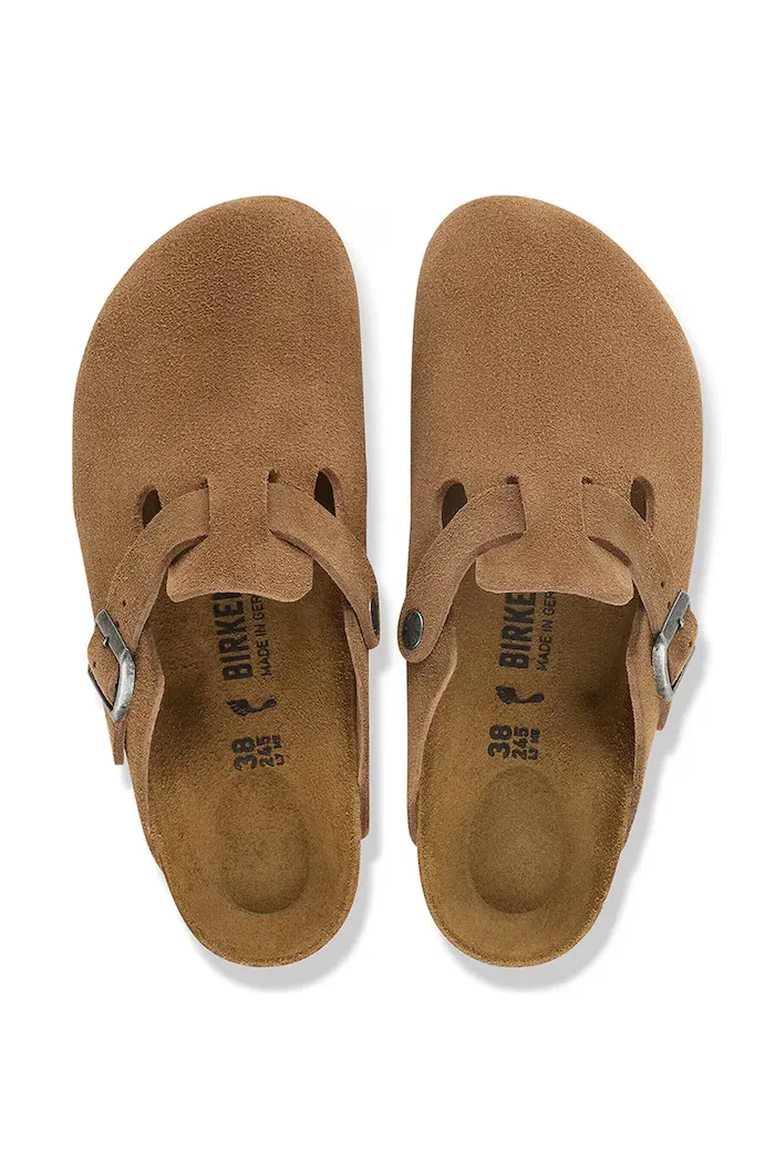 Birkenstock чехли сабо от велур Boston Suede Leather кафяви 1032813
