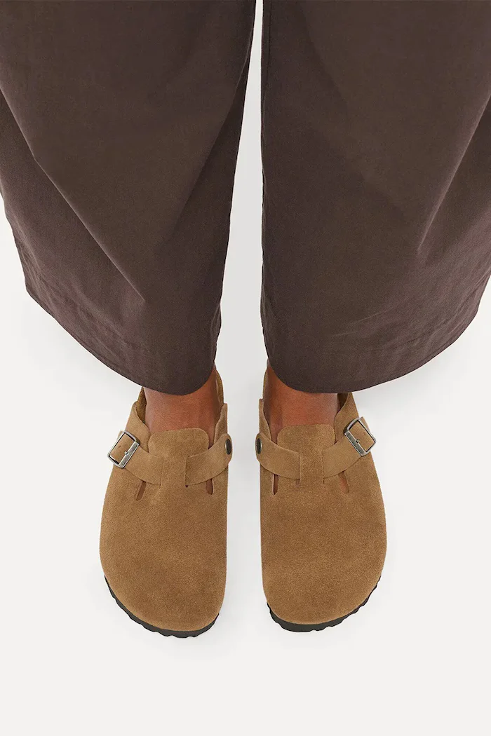 Birkenstock чехли сабо от велур Boston Suede Leather кафяви 1032813