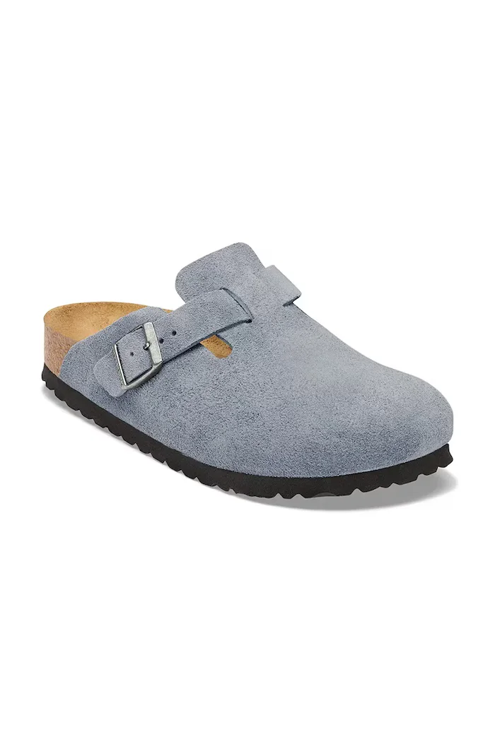 Birkenstock чехли сабо от велур Boston Suede Leather сини 1032771