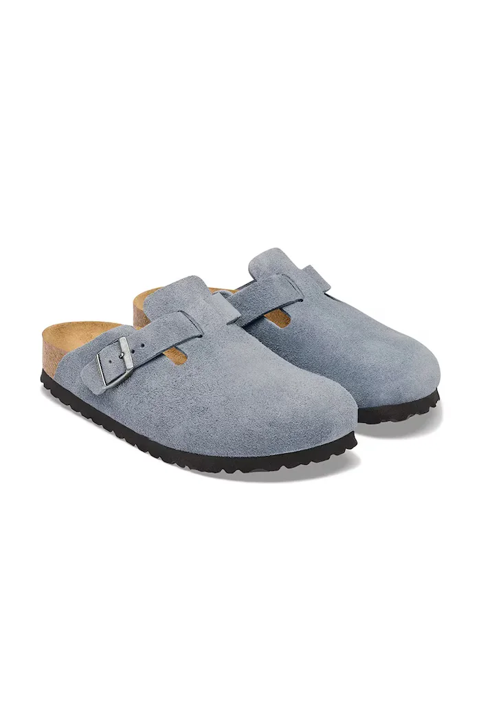 Birkenstock чехли сабо от велур Boston Suede Leather сини 1032771