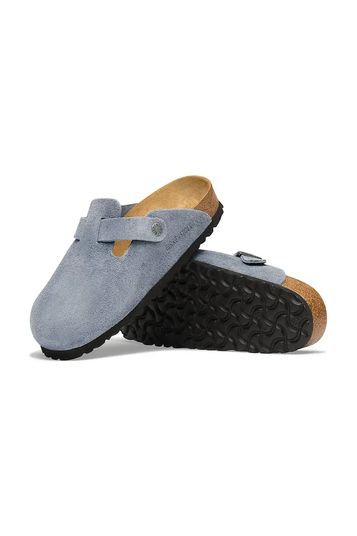 Birkenstock чехли сабо от велур Boston Suede Leather сини 1032771